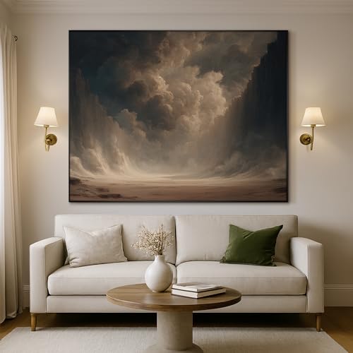 36"x46" Extra Large Framed Wall Art Dramatic Canyon Storm Cloudscape Illustration for Home Living Room Bedroom Decor
