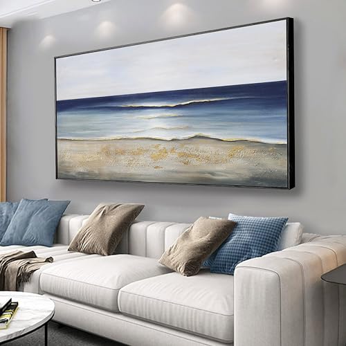 Ocean Wall Art Large Framed Wall Decor Blue and Gold Artwork Room Decor Aesthetic for Living Room Bedroom Dining Room Office Home Decor 30x60 Inch