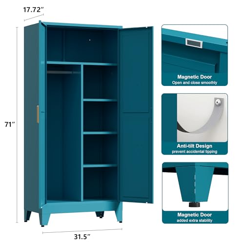 71'' Farmhouse Metal Wardrobe Cabinet with Hanging Rod