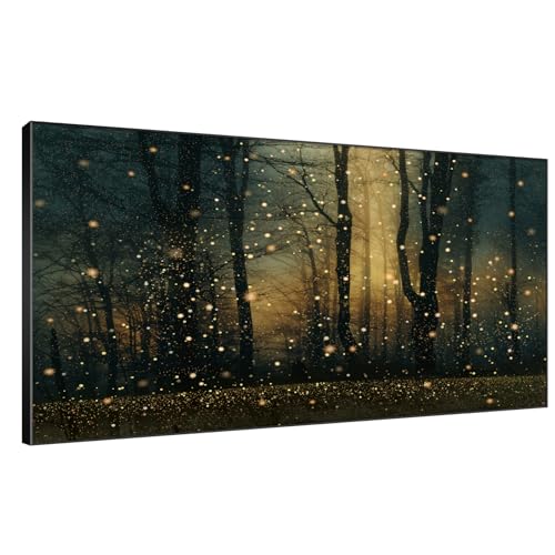 24"x46" Extra Large Framed Wall Art Magical Firefly Forest at Twilight