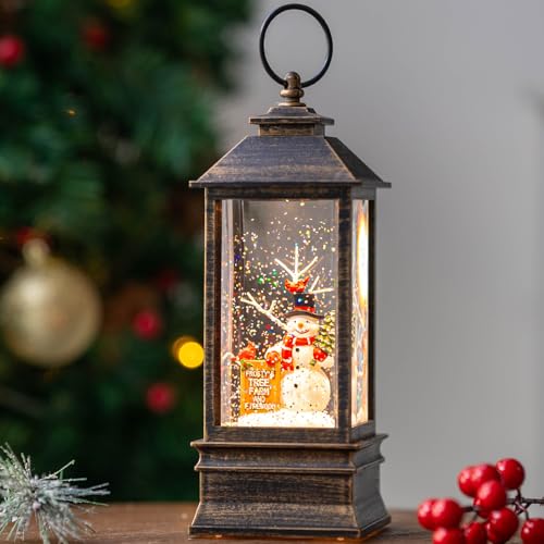 Christmas Snow Globe Water Glittering Farm Snowman with Music & Timer