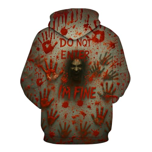 Bloody Handprint Hoodie for Men Halloween Horror Sweatshirts