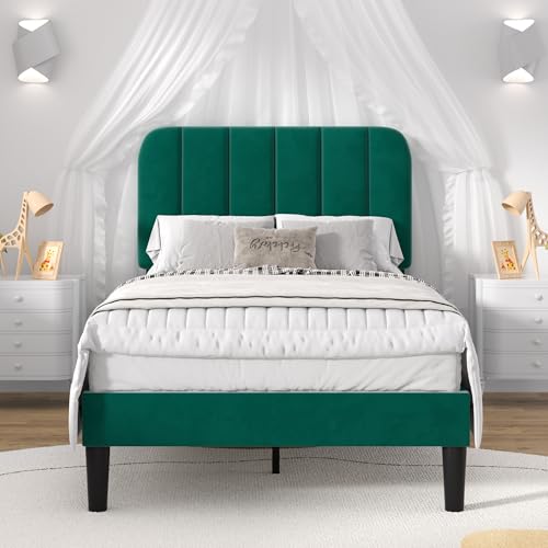Twin Size Bed Frame with Upholstered Headboard