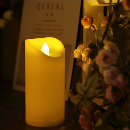 Outdoor Battery Operated Flameless Candles with Remote Timer Waterproof Flickering Plastic Electric LED Pillar Lights for Lantern Patio Garden Wedding Party Decorations 3x7 Inches 2 Pack (2 Count)