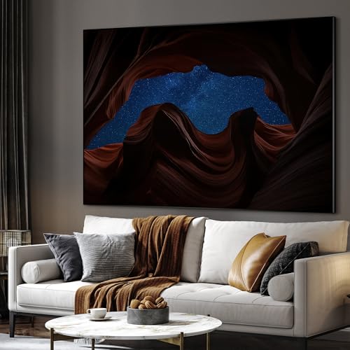 36"x46" Extra Large Framed Wall Art Starry Night Sky Through Antelope Canyon Rock Arch for Home Living Room Bedroom Decor