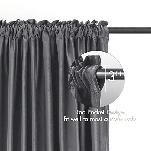 Grey Blackout Velvet Curtains Drapes 90 Inch Long 52"x90" Bedroom (2 Count)