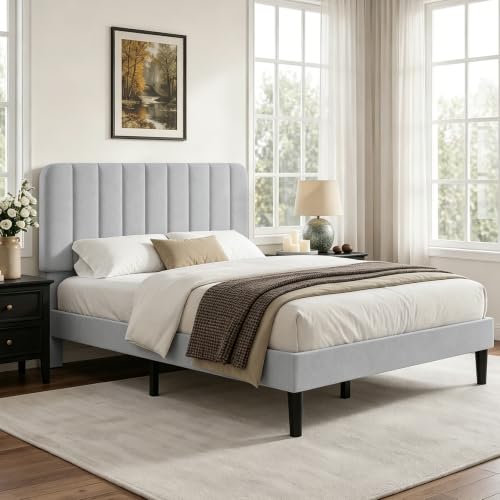Full Size Bed Frame with Upholstered Headboard