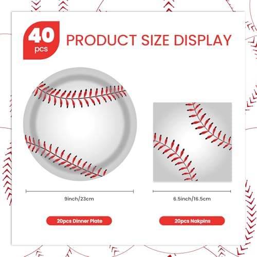 40 Pcs Baseball Party Dessert Plates and Napkins Sets (40 Count)