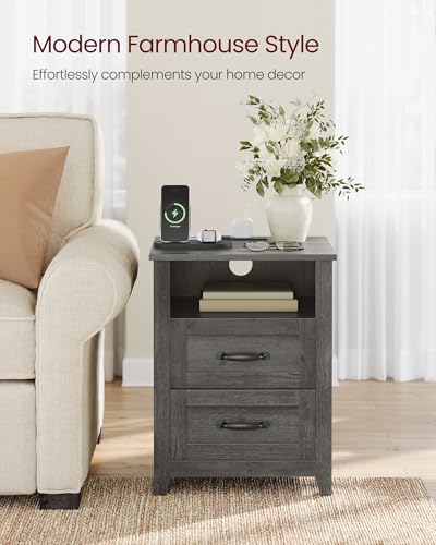 Farmhouse Nightstand with Charging Station