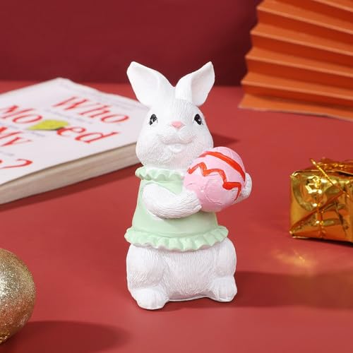 Easter Cute 3D Bunny Figurines Resin Figurines Ornaments Bunny Holding an Egg Designs DIY Crafts Cute Rabbit Desktop Ornaments for Easter Theme Decoration Accessories 1 Pcs
