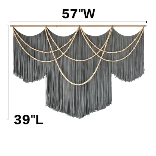 Large Macrame Wall Hanging Grey Boho Wall Art Beaded Decor 57"W*39"L