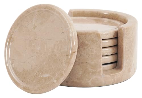 Round Marble Coasters Set of 6 with Holder