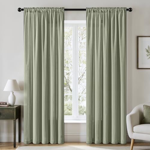 Sage Green Privacy Sheer Curtains 2 Panels 42W x 84L (2 Count)