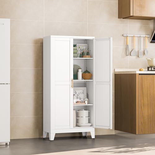 Metal Pantry Cabinet with 2 Doors and Adjustable Shelves