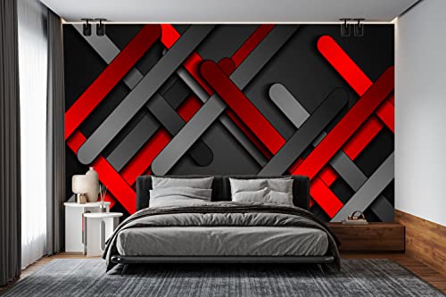 Red Black Metal 3D wall Mural Wallpaper for Bedroom 137" x 100" (95.12 Sq Ft)