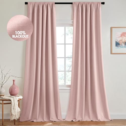 100% Blackout Back Tab Pleat Linen Curtains 50" Wx108 L (2 Count)