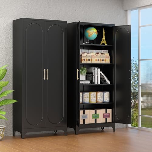 75" Tall Metal Kitchen Pantry Storage Cabinet with Doors and Shelves
