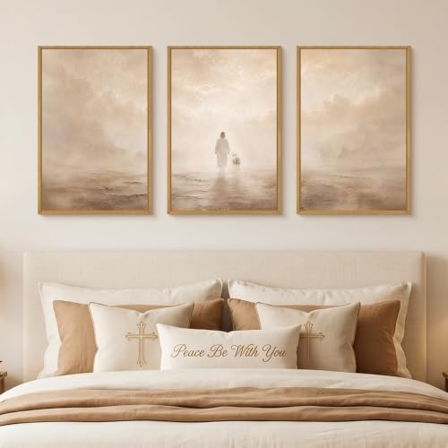 Christian Jesus and Lost Lamb Framed Canvas Wall Art