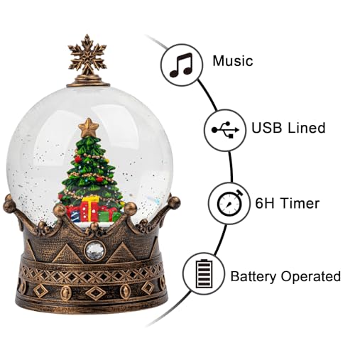 Christmas Snow Globe Lantern Water Glittering Christmas Tree Crown with Music