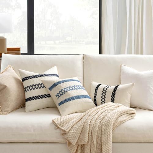 Set of 2 Navy Blue Boho Decorative Pillow Covers 20x20 Inch (2 Count)