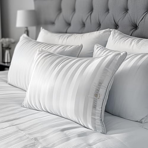 White Striped Feather & Down Pillows Standard Size Set of 2 (2 Count)