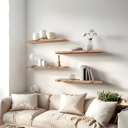 24 Inch Floating Shelves for Wall Rustic Light Wood Wall Shelves for Bedroom Set of 4 (4 Count)