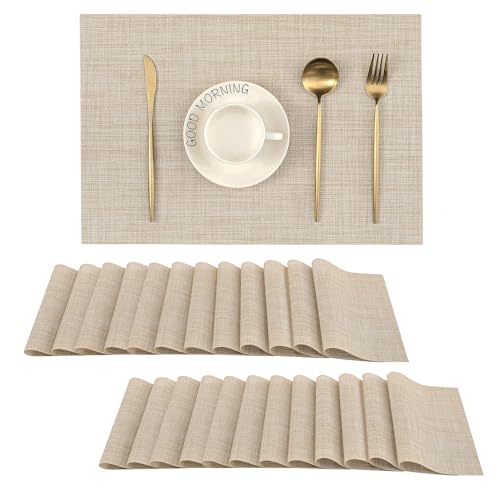 Woven Vinyl Beige Placemats Set of 24 (19.2 Count)