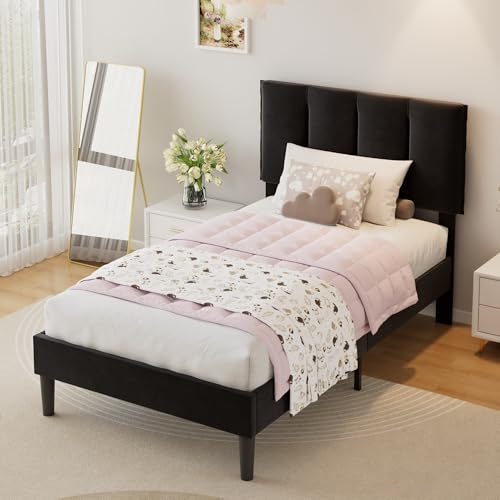 Twin Size Bed Frame with Upholstered Headboard