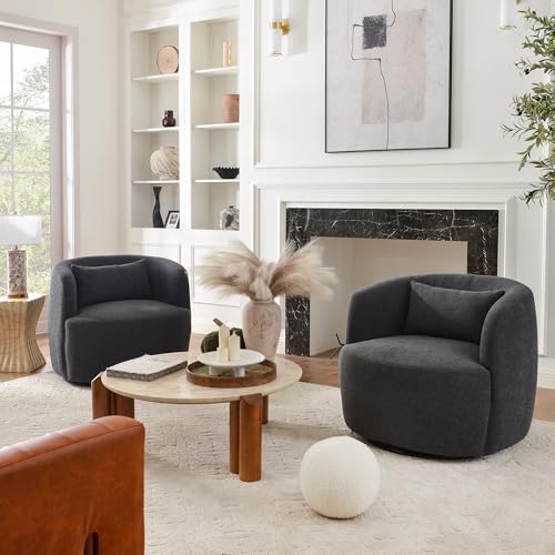34" W Boucle Swivel Barrel Chairs with Pillow Set of 2 (2 Count)