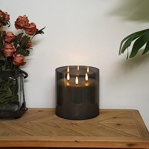 Grey Large Glass Flameless LED Candle