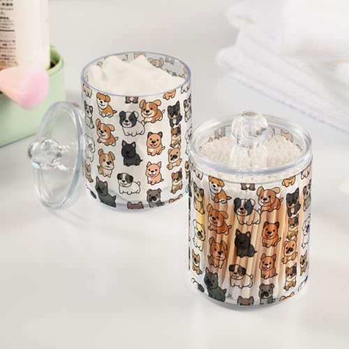 2 Pack Qtip Holder Organizer Dispenser Dogs Cartoon Bathroom Storage Canister Cotton Ball Holder Container for Cotton Pads (2 Count)