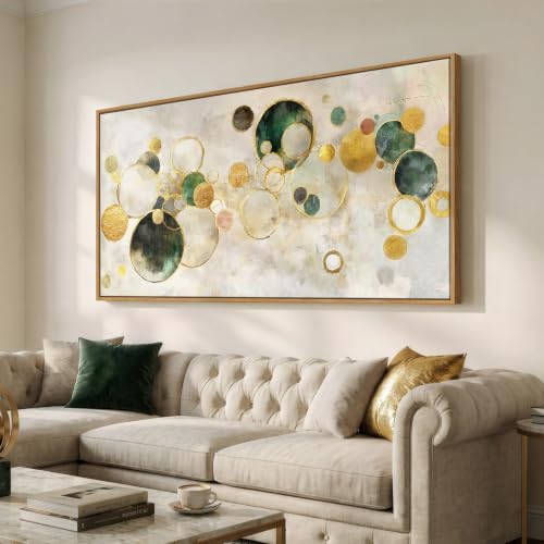 Extra Large Framed Green Gold Abstract Wall Art for Living Room