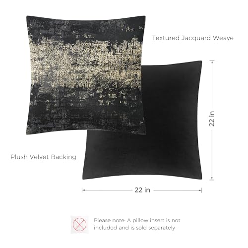 Black Champagne Metallic Jacquard Throw Pillow Cover 22x22 Velvet Back Modern Glam Sofa Decor