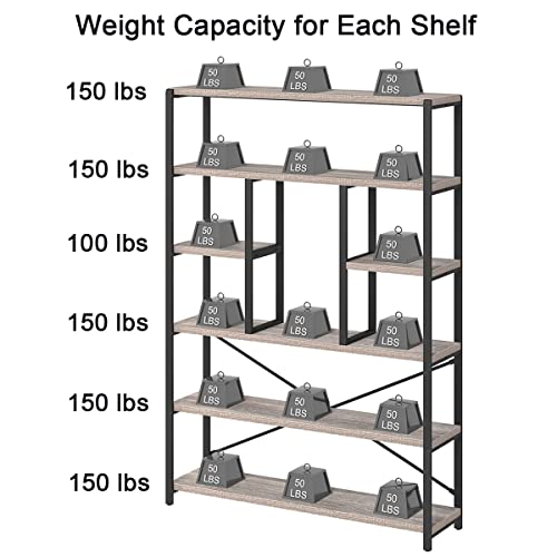 6 Tier Industrial Bookshelf for Bedroom Living Room Office (6 Count)