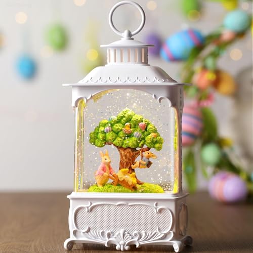 Easter Snow Globe Lantern Bunny Tree with Timer