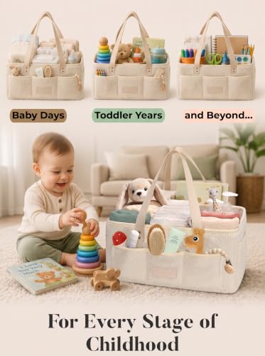 Baby Diaper Caddy Organizer with Waterproof Changing Pad
