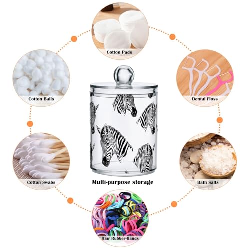 2 Pack Qtip Holder Organizer Dispenser Zebra Line Print Bathroom Storage Canister Cotton Ball Holder Container for Cotton Pads (2 Count)