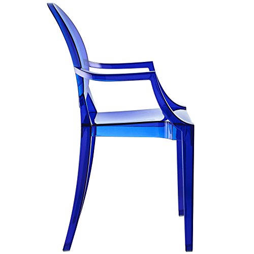 EEI-121-BLU Casper Modern Acrylic Stacking Kitchen and Dining Room Arm Chair in Blue - Fully Assembled