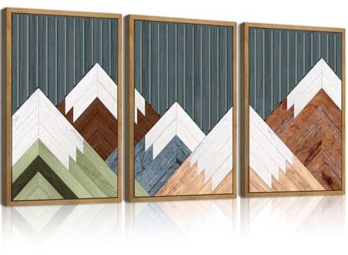 Large Woodcut Abstract Mountain Wall Art Set