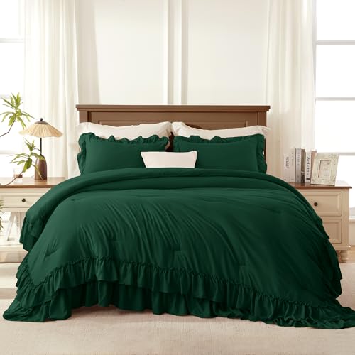 Dark Green Ruffle Full Size Comforter Set