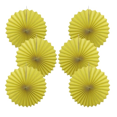 Yellow Party Decorations Lemon Yellow Hanging Paper Fans Set DIY 6Pcs (6 Count)