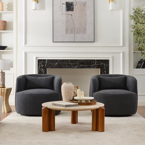 34" W Boucle Swivel Barrel Chairs with Pillow Set of 2 (2 Count)