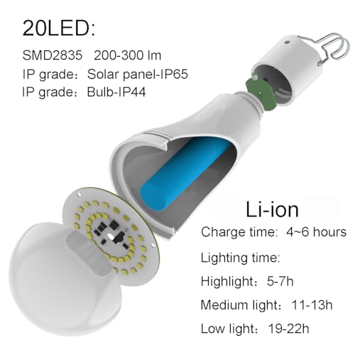 Solar Bulb Light Portable 300LM with Remote Control 4 Mode Led Lantern Indoor USB Charge Camping Light for Chicken Coop Lamp Hiking Fishing Tent Indoor Shed Emergency (2 Count)