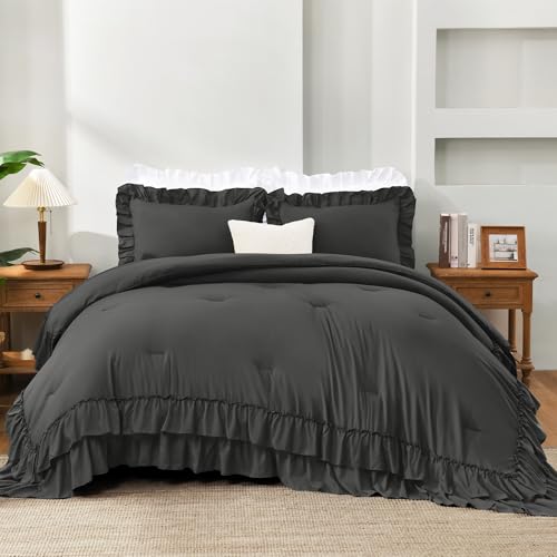 Dark Grey Super King Plus Ruffle Comforter Set