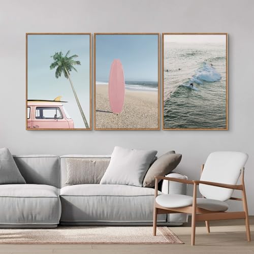 Large Ocean Beach Framed Canvas Wall Art (3 Count)