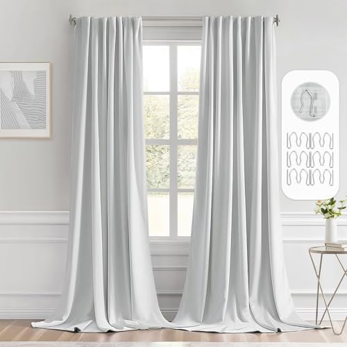 Greyish White Back Tab Blackout Curtains 52x96 Inch Long 2 Panels (2 Count)