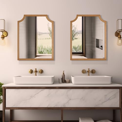 Scalloped Wood Mirror for Wall Decor 16x20 Inch Small Bathroom Vanity Rectangle Mirror for Hallway Bedroom Living Room