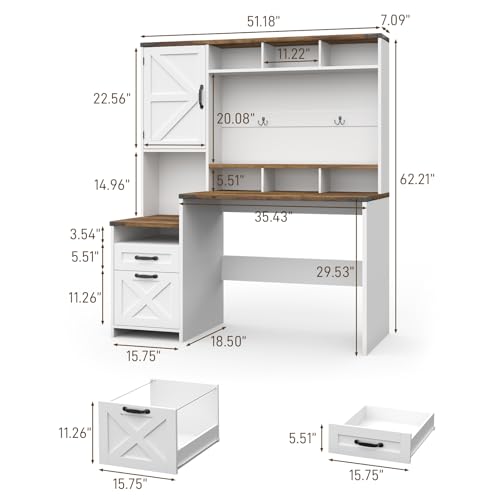 51" Executive Desk Farmhouse Home Office Desk with Charging Station