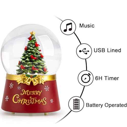 Christmas Snow Globe Lantern Water Glittering Christmas Tree Crown with Music & Timer