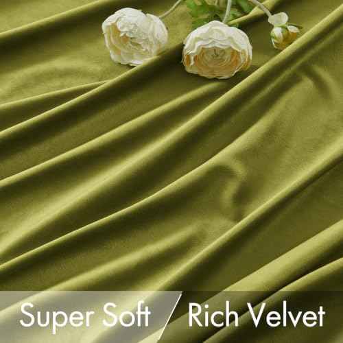 Moss Green Velvet Pinch Pleat Blackout Curtains W52 X L108 Inches